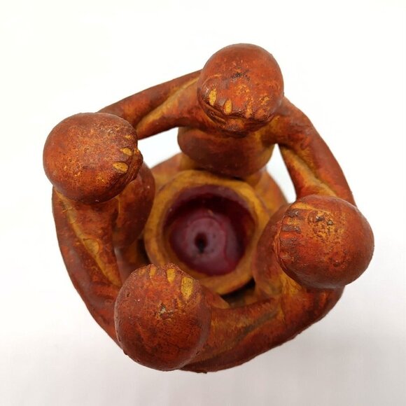 Aztec Mayan Pre Columbian Circle Of 4 Friends Dancing Art Candle Holder Vintage - Picture 5 of 10